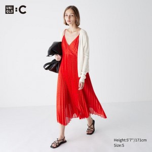 Uniqlo Pleated Camisole (Dot) Women Dress Red US | IHGZ-09315