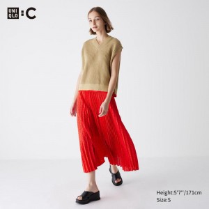 Uniqlo Pleated (Dots) Women Skirts Red US | RPUN-41596