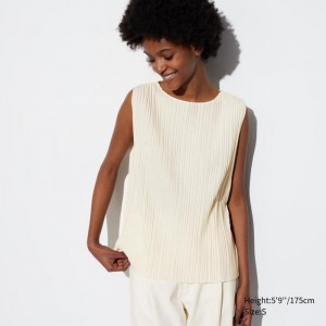 Uniqlo Pleated Sleeveless Women T-Shirts Off White US | OGZA-24183