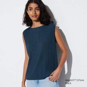 Uniqlo Pleated Sleeveless Women T-Shirts Blue US | NRVZ-69184