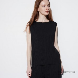 Uniqlo Pleated Sleeveless Women T-Shirts Black US | JLDE-27958