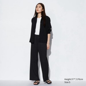 Uniqlo Pleated Straight Women Trousers Black US | SIXO-84576