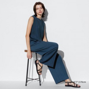 Uniqlo Pleated Straight Women Trousers Blue US | QCDZ-64729