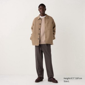 Uniqlo Pleated Wide (Glen Check) Men Trousers Dark Brown US | JPNK-49186