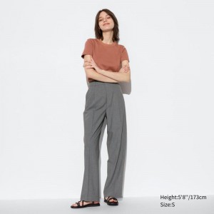 Uniqlo Pleated Wide (Long) Women Trousers Grey US | PBXQ-10893