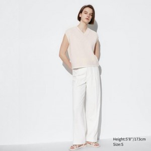 Uniqlo Pleated Wide (Long) Women Trousers White US | INUO-08725