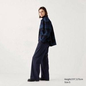 Uniqlo Pleated Wide (Long) Women Trousers Navy US | OSBU-19748