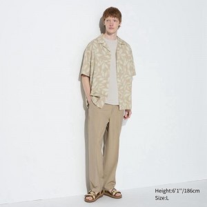 Uniqlo Pleated Wide Men Trousers Beige US | JVQY-73280