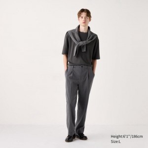 Uniqlo Pleated Wide Men Trousers Grey US | KYHO-80239