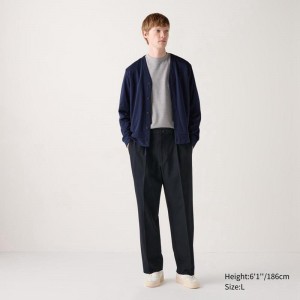 Uniqlo Pleated Wide Men Trousers Navy US | LITG-92146