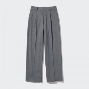 Uniqlo Pleated Wide Women Trousers Grey US | UDKR-80412