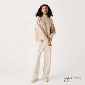 Uniqlo Pleated Wide Women Trousers Natural US | WLTX-46129