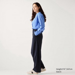 Uniqlo Pleated Wide Women Trousers Navy US | CIDM-38047