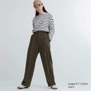 Uniqlo Pleated Wide Women Trousers Olive US | XSVY-03254