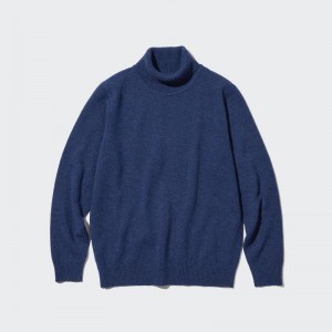 Uniqlo Premium Lambswool Men Jumper Blue US | OLAV-08176