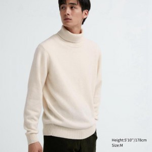 Uniqlo Premium Lambswool Men Jumper Off White US | QETU-06571