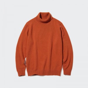 Uniqlo Premium Lambswool Men Jumper Orange US | PSLW-03196