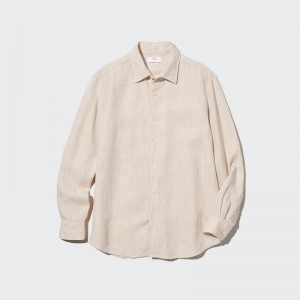 Uniqlo Premium Linen Men Shirts Beige US | RCUS-89276