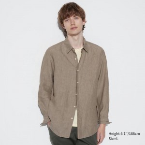 Uniqlo Premium Linen Men Shirts Khaki US | QMYA-12578