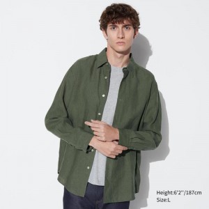 Uniqlo Premium Linen Men Shirts Olive US | PHCT-75943