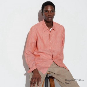 Uniqlo Premium Linen Men Shirts Orange US | LZOV-04756