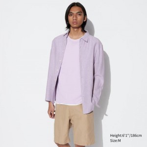 Uniqlo Premium Linen Men Shirts Purple US | BRSJ-81293