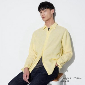 Uniqlo Premium Linen Men Shirts Yellow US | ECGD-69128