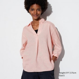 Uniqlo Premium Linen Skipper Collar (3/4 Sleeve) Women Shirts Pink US | MZAS-82615