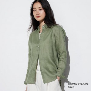 Uniqlo Premium Linen Women Shirts Green US | LNPV-50986