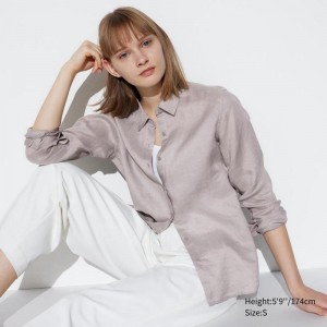 Uniqlo Premium Linen Women Shirts Grey US | AWFK-48756