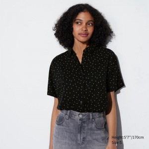 Uniqlo Rayon (Print) Women Blouse Black US | DVIW-36720