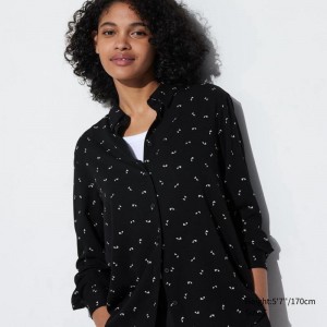 Uniqlo Rayon (Print) Women Blouse Black US | WQKU-08567