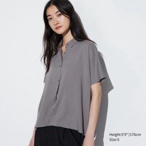 Uniqlo Rayon Women Blouse Grey US | YHEQ-84913