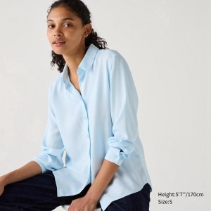 Uniqlo Rayon Women Blouse Light Blue US | SEYN-93542