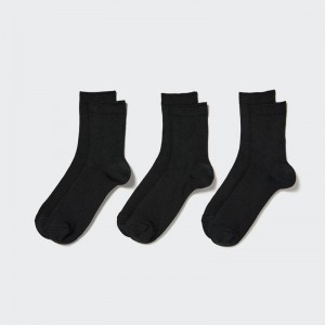 Uniqlo (Ribbed, 3 Pairs) Women Socks Tights Black US | SNGD-96502