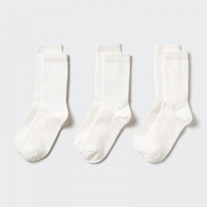 Uniqlo (Ribbed, 3 Pairs) Women Socks Tights White US | LQYT-42718