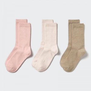 Uniqlo (Ribbed, 3 Pairs) Women Socks Tights Pink US | GTQK-72315