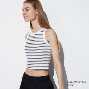 Uniqlo Ribbed Cropped Fit Women Tank Tops Off White US | LXRM-17654