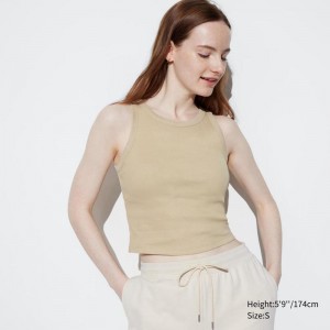 Uniqlo Ribbed Cropped Fit Women Tank Tops Beige US | PSLN-34827