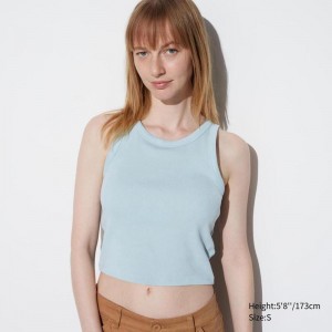 Uniqlo Ribbed Cropped Fit Women Tank Tops Blue US | GKSV-63270