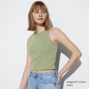 Uniqlo Ribbed Cropped Fit Women Tank Tops Green US | TLGY-98765