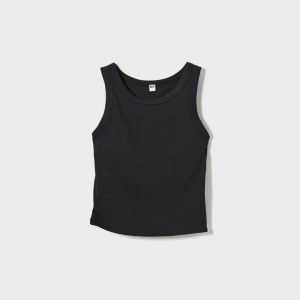 Uniqlo Ribbed Cropped Fit Women Tank Tops Black US | POQR-34082