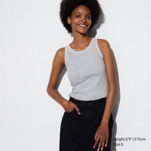 Uniqlo Ribbed Cropped Fit Women Tank Tops Grey US | FDYA-90318