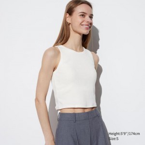 Uniqlo Ribbed Cropped Fit Women Tank Tops White US | NYEM-76921