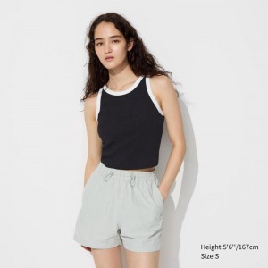 Uniqlo Ribbed Cropped Sleeveless (Ringer) Women Tank Tops Black US | TOEU-10896