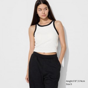 Uniqlo Ribbed Cropped Sleeveless (Ringer) Women Tank Tops White US | DAKE-45679