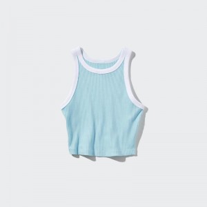 Uniqlo Ribbed Cropped Tank Women Tank Tops Light Blue US | NJSX-93876