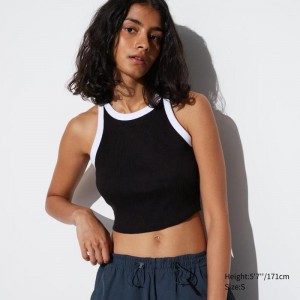 Uniqlo Ribbed Cropped Tank Women Tank Tops Black US | AHPQ-40236