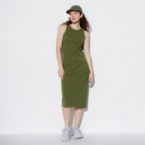 Uniqlo Ribbed (Sleeveless) Women Dress Olive US | XCYQ-41365