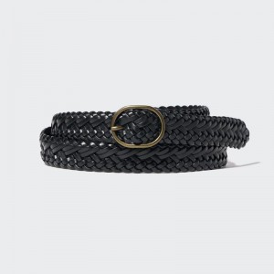 Uniqlo Round Buckle Mesh Leather Women Belt Black US | KWME-64987